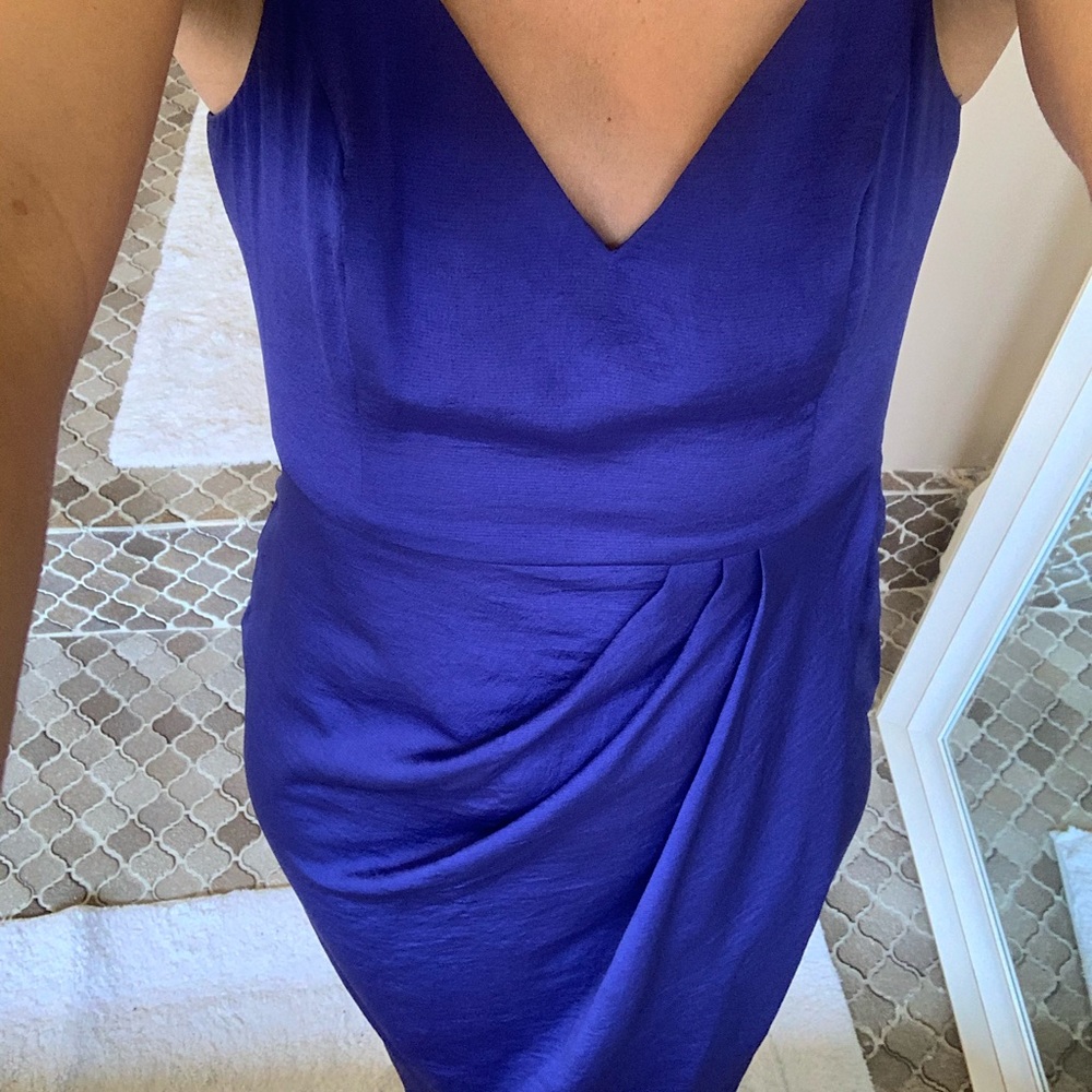 Beautiful Express blue satin faux wrap around gown